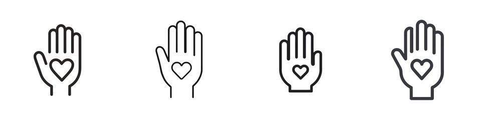 Fototapeta premium Hand with Heart Icon Set: Charity, Love, and Care Art