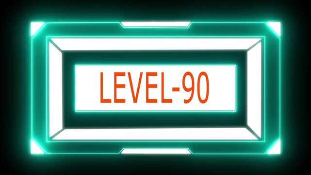 ''Level-90 Text Animation in Rectangular HUD on White&ndash;Cyan Background &ndash; Futuristic UI''