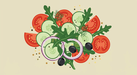 Colorful salad ingredients on a light background