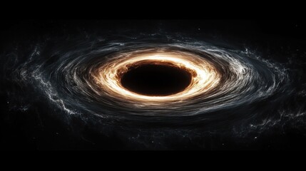 Massive swirling disc of glowing gas and dust surrounding a dark black hole in deep space, radiating intense energy and cosmic mystery