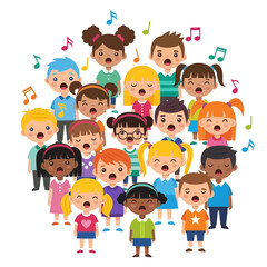 Happy Diverse Children Singing in Choir Illustration