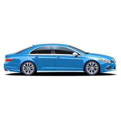 Side view of a modern blue sedan car with alloy wheels and a sleek design.