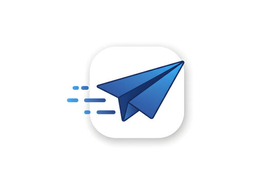 A blue paper airplane icon, signifying fast messaging or email delivery, within a square app button. - Powered by Adobe