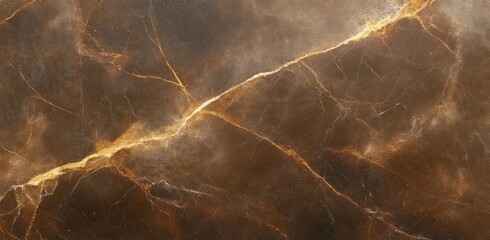 Close-up view of dark brown textured marble surface with golden and white veins creating an intricate natural pattern