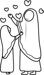 Mother and Kid Coloring Book Vector Illustration in Black and White Line Art Style
