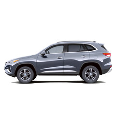 Fototapeta premium Side profile view of a modern two-tone grey and silver crossover SUV isolated on a plain white background.
