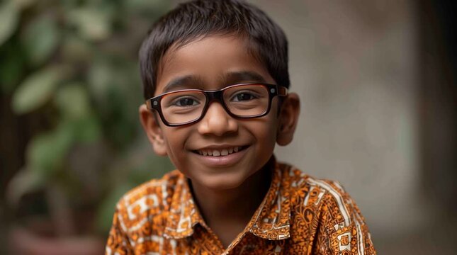 Smiling Child with Intellectual Developmental Disorder. Young Boy with Intellectual Disability smile front. Intellectual Disability (Intellectual Developmental Disorder). The child wearing glasses