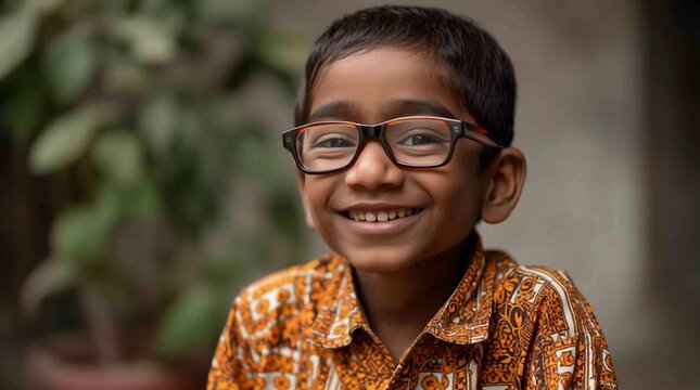 Smiling Child with Intellectual Developmental Disorder. Young Boy with Intellectual Disability smile front. Intellectual Disability (Intellectual Developmental Disorder). The child wearing glasses