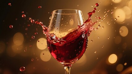 Dramatic splash of deep ruby red wine in a crystal bordo glass