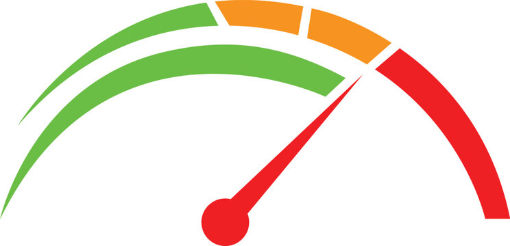 A gauge with a red needle pointing towards the red zone, indicating high or maximum level, with green and orange sections.