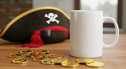 Pirate Themed Coffee Mug Mockup Blank Template. International Talk Like a Pirate Day September 19