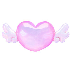 ぷっくりシール風3Dイラスト　羽の生えたピンクのハート