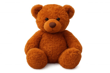 Fototapeta premium Soft brown teddy bear resting against white backdrop, conveying childhood comfort and playful innocence for graphic design needs