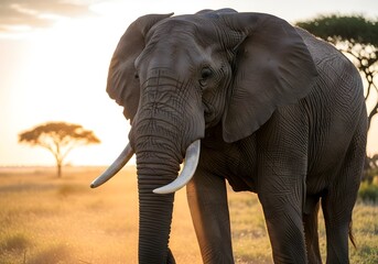 Fototapeta premium Majestic African Elephant in Golden Light