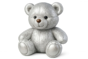 Obraz premium Adorable silver teddy bear sitting comfortably, perfect for children's projects or any design needing a touch of sweetness