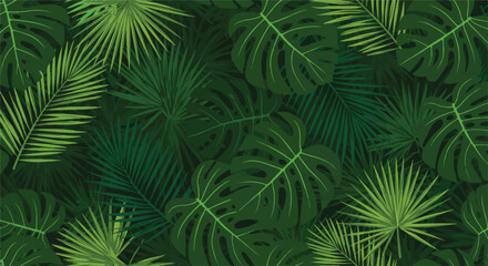 Lush green tropical jungle foliage background