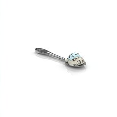 Spoonful of ice cream, two colors, light blue and off-white, sprinkled with dark specks
