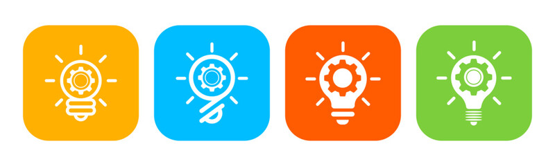 Set of Lightbulb Lamp with gear icon vector symbol. Representing innovation, solution, education logo. 
