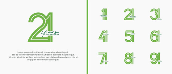 anniversary vector logo set, green color with handwriting can be use for celebration