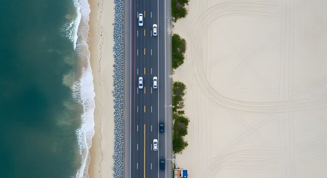 aerial view coastal highway beach ocean - Powered by Adobe