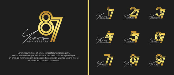 anniversary vector logo set, gold color with silver handwriting can be use for celebration