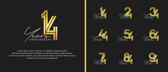 anniversary vector logo set, gold color with silver handwriting can be use for celebration