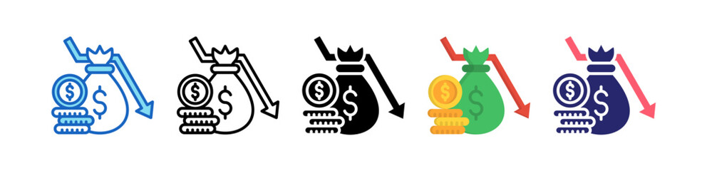 Money Loss Multiple Style Icon Set Collection. 