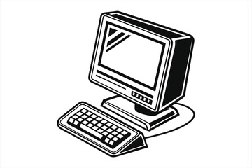 Black silhouette computer icon with thick outline, minimal side view.