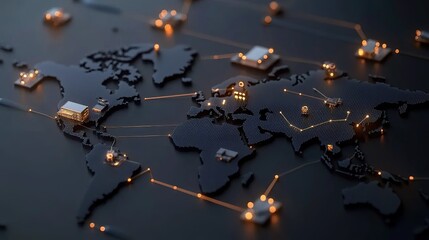 Digital world map showcasing global network connections with abstract glowing data centers across continents