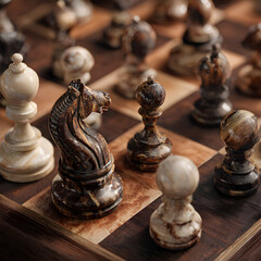 Strategic Tension: A Mid-Game Chessboard Snapshot Showcasing a Complex Array of Pieces Engaged in a Battle of Wits, Anticipation, and Tactical Maneuvering