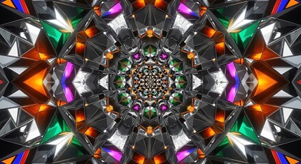 Abstract kaleidoscope illusion with geometric shapes and vibrant colors design