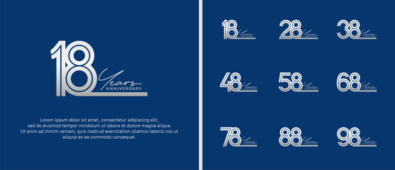 anniversary vector logo set, silver color and handwriting can be use for celebration