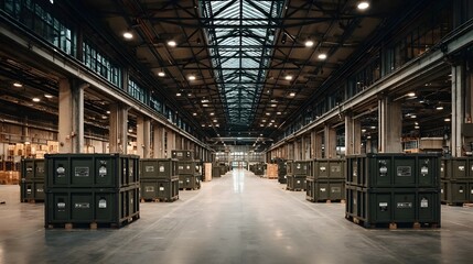 Warehouse with military crates