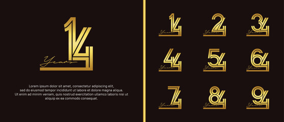 anniversary vector logo set, gold color with handwriting can be use for celebration