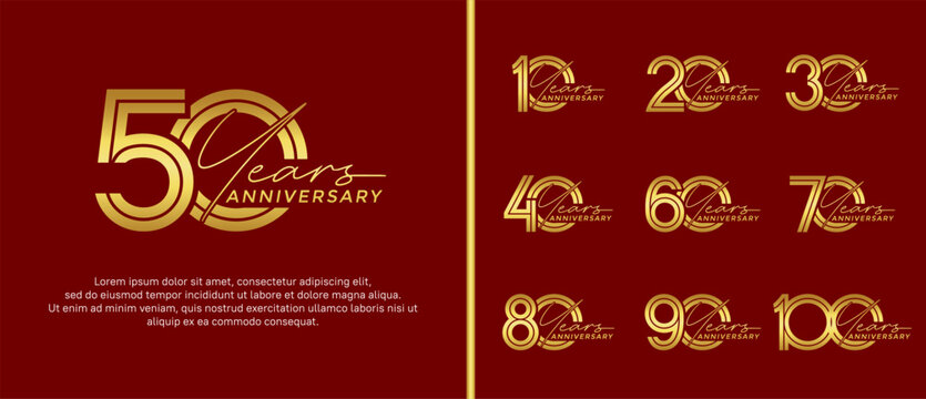 anniversary vector logo set, gold color with handwriting can be use for celebration