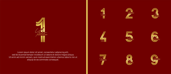 anniversary vector logo set, gold color with handwriting can be use for celebration