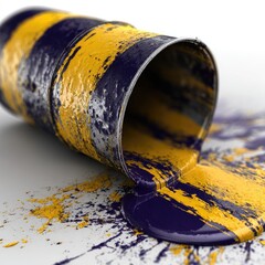 Yellow and purple paint can spilling