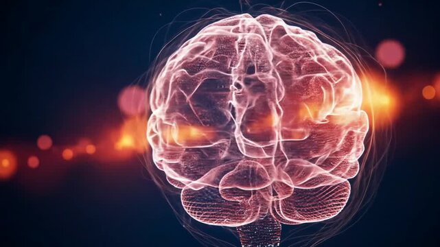 Dynamic Human Brain Neural Network Activity with Glowing Energy Signals. - Powered by Adobe