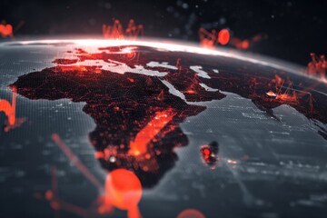 Red glowing network spreading across a digitally rendered globe.