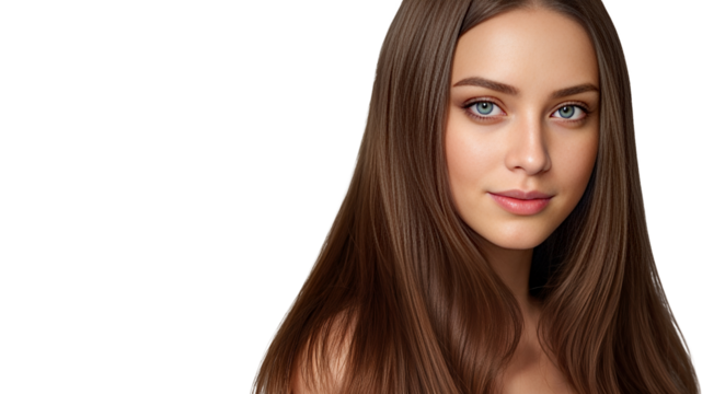 Elegant Beauty Portrait with Natural Makeup and Glossy Hair