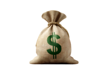   Classic Money Bag with Dollar Sign, Front View, Transparent Background