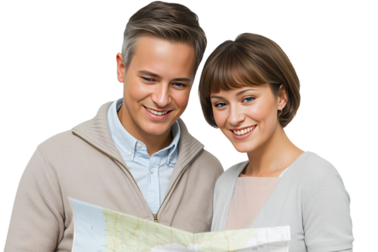 Couple Studying Map Together in Professional Studio Setting