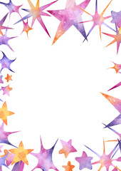 Artistic watercolor composition with bright stars, shooting comets, and galaxy