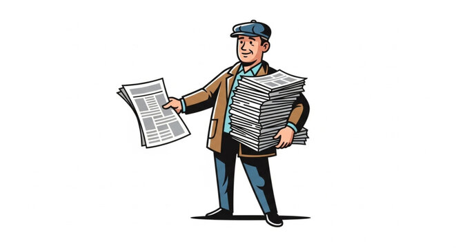 Street Newspaper Vendor, Traditional Press Seller, Vector Illustration