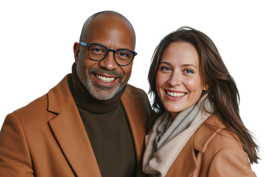 Warm Professional Portrait of Diverse Middle-Aged Couple