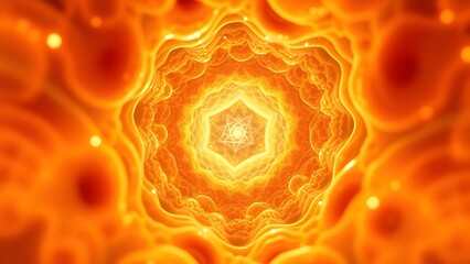 A glowing cellular structure unveiling a hidden geometric chamber with cosmic microscopic beauty.