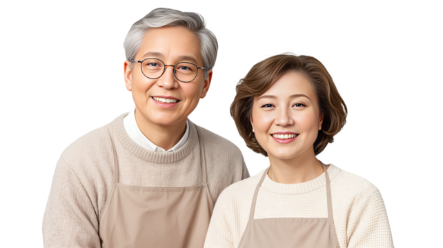Elderly East Asian Couple Smiling in Studio Portrait - Powered by Adobe