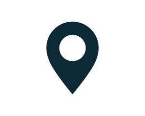 Simple dark blue location pin icon on black background