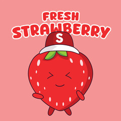 Fresh Strawberry Cartoon Mascot Kawaii Red Fruit Character Wearing Cap for Kids Merchandise