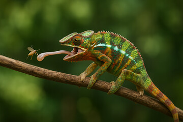 Obraz premium green chameleon on a branch